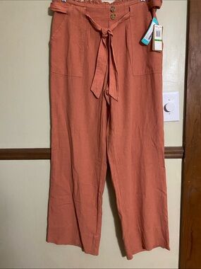 High-Rise Wide Leg Tie-Waist Pants in Terracotta